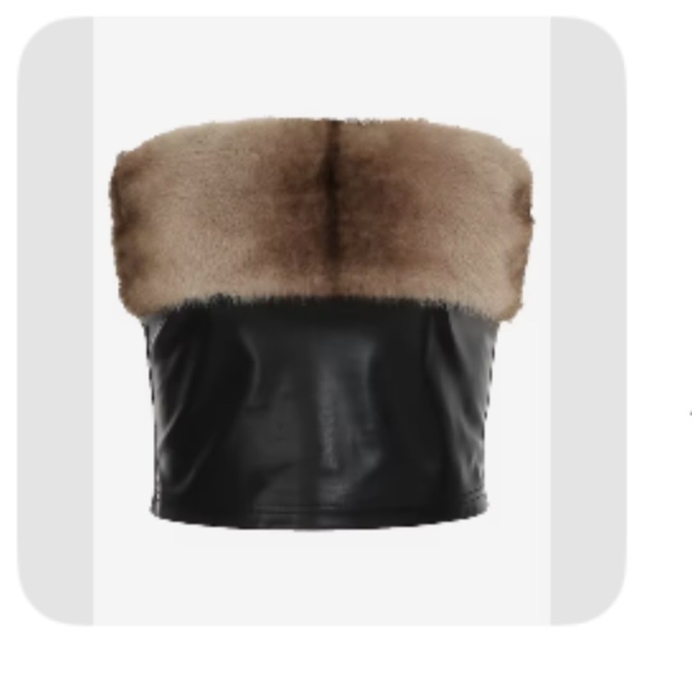 Faux Fur Trim Strapless Tube Top - Black and Brown